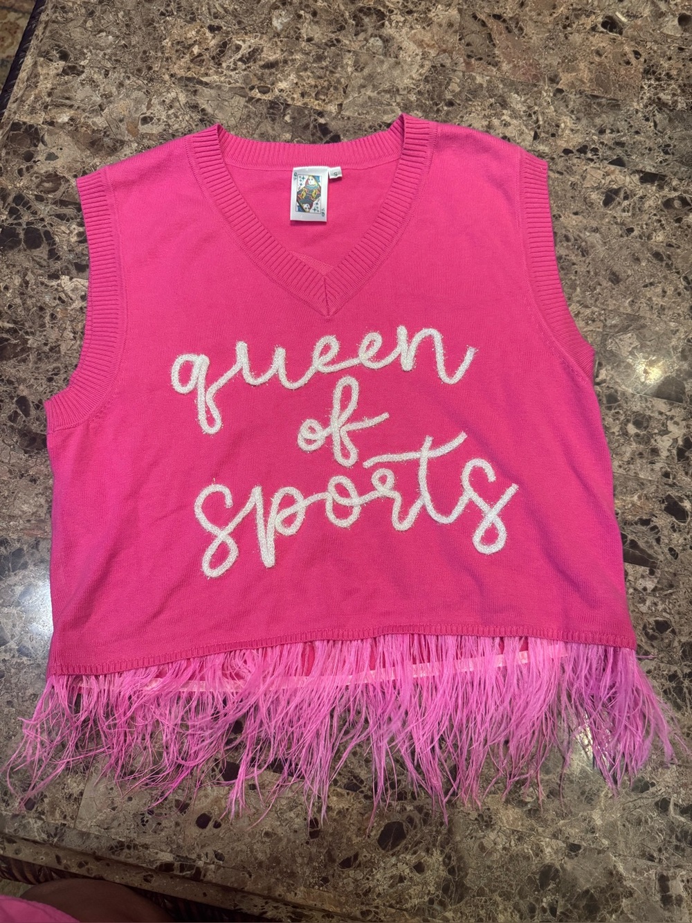 Pink 'Queen of Sports' Fringe Sweater